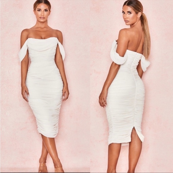 House of CB 'Carlotta' Ivory Ruched Draped Chiffon Dress NWOT - Picture 2 of 13